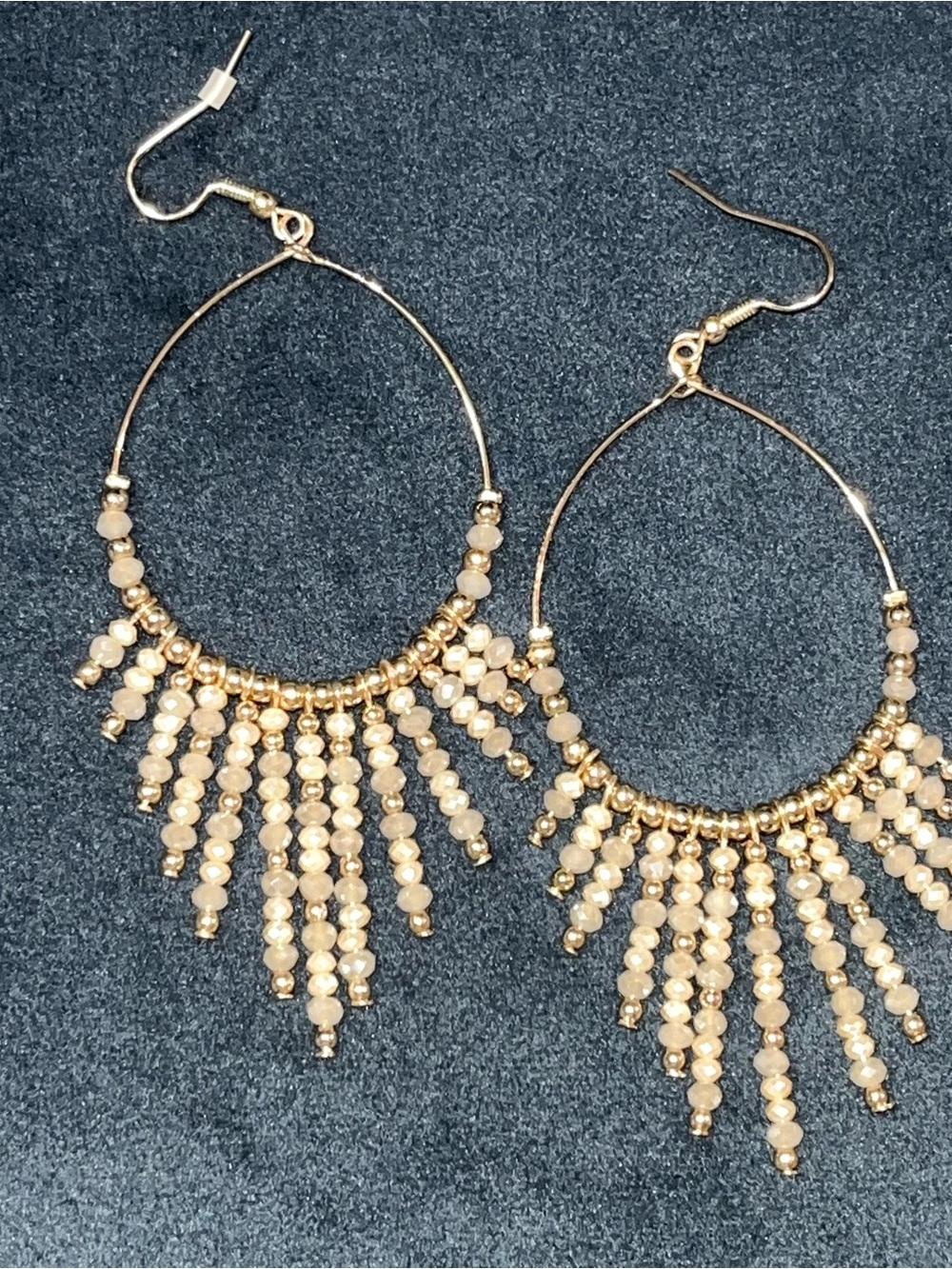 Gold Beaded Fringe Hoop Earrings - Women Jewelry